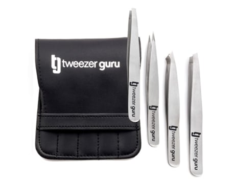 Pinças Para Sobrancelhas Tweezer Guru Kit 4 Unid. Aço Inox, Pinça Chanfrada E Fina, Precisão P/ Pelos, Cravos E Farpas Uso Profissiona