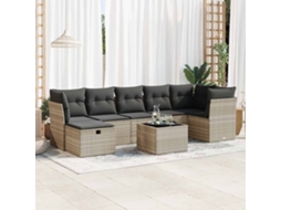 Vidaxl 8 Pcs Conj. Sofás Jardim C/ Almofadões Vime Pe Cinzento-claro