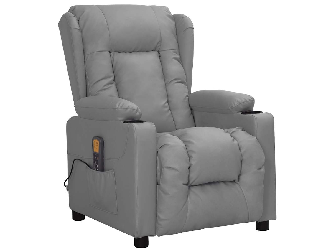 Vidaxl Cadeira De Massagens Couro Artificial Cinzento
