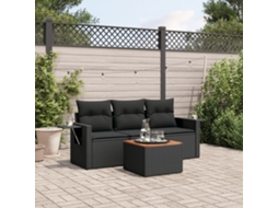 Vidaxl 4 Pcs Conjunto De Sofás Para Jardim C/ Almofadões Vime Pe Preto