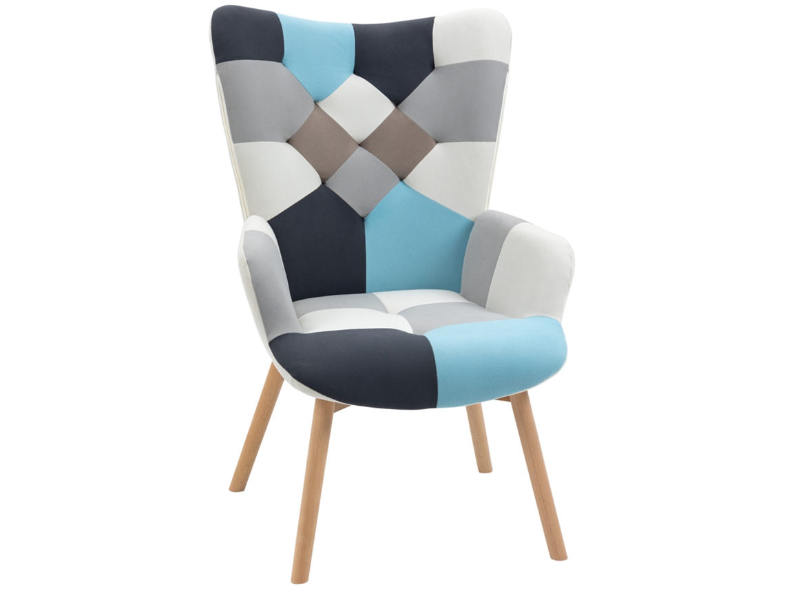 Poltrona De Veludo Acolchoado Para Quarto Com Pés De Madeira, 66x76x98cm, Multicolorida