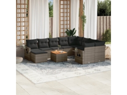 Vidaxl 11 Pcs Conjunto Sofás De Jardim C/ Almofadões Vime Pe Cinzento