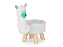 Relaxdays Banco Infantil Lhama Em Pelúcia, Redondo, Assento Para Quarto, Branco