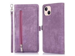 Capa Pega Para Iphone 14 Plus Pele Sintética Com Porta-cartões Roxo