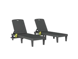 Conjunto de 2 Espreguiçadeiras Reclináveis de Plástico Pp com Bandeja Lateral,encosto Ajustável em 5 Níveis,192x57x28.5cm,cinza BTFORUS