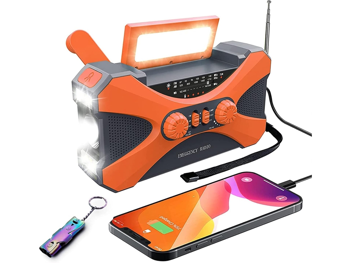 Rádio de emergência AQUAFORGE com manivela, lanterna LED, portátil, AM/FM, bateria externa 2000mah para celular