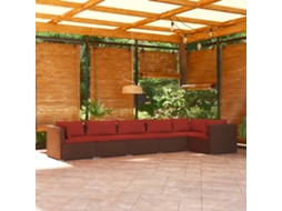 Vidaxl 6 Pcs Conjunto Lounge Jardim C/ Almofadões Vime Pe Castanho