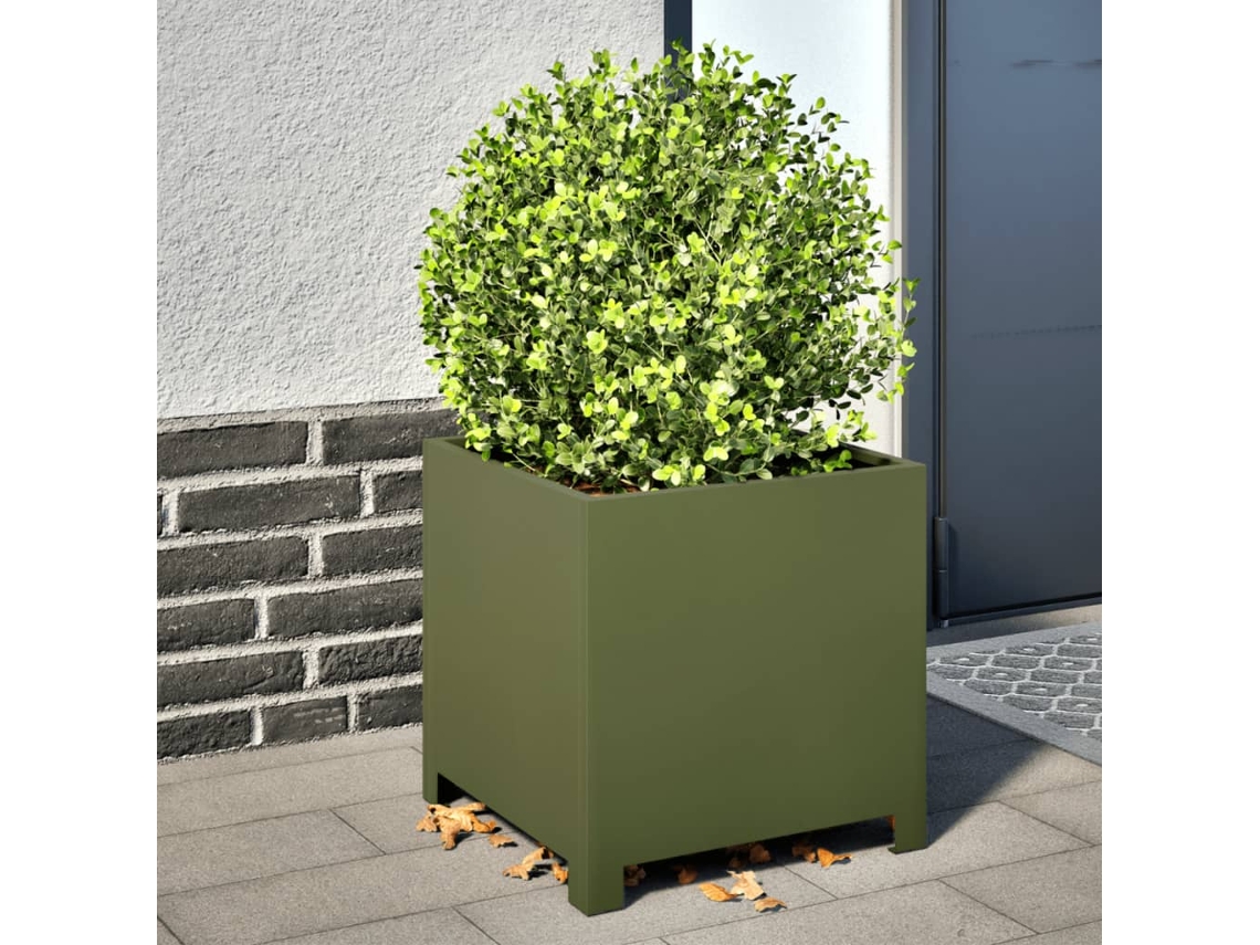 Vidaxl Vaso/floreira De Jardim 2 Pcs 40x40x40 Cm Aço Verde Azeitona
