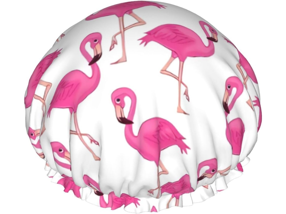 Touca De Banho Tamanho Único Reutilizável, Dupla Camada, Estampa De Flamingos Touca Banho Com Elástico Essencial Para