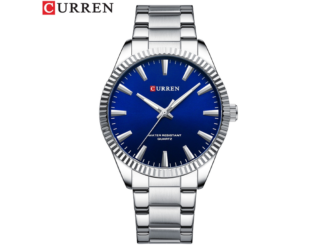 Relógio de Pulso Masculino de Quartzo , com Data Luminosa, Pulseira de Aço Inoxidável e Design Executivo com Mostrador Solar. MDUG (azul Prateado)