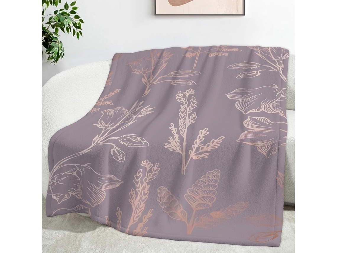 Manta com Estampa de Plantas Floral 150x200 Cm Multifuncional Macia Flanela Aconchegante para Cama Escritório