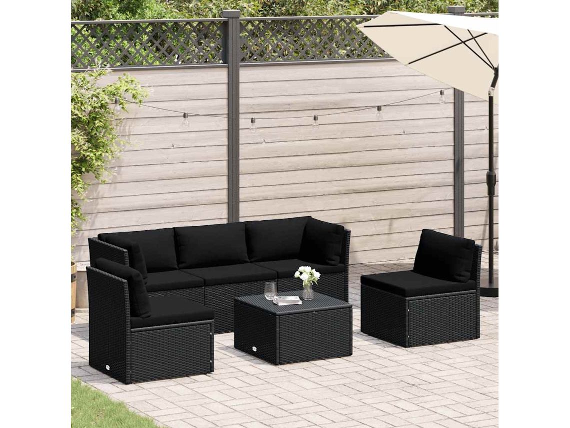Vidaxl 4 Pcs Conjunto Lounge De Jardim C/ Almofadões Vime Pe Preto