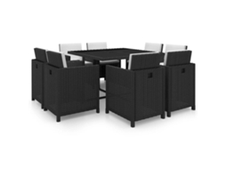 Vidaxl 9 Pcs Conjunto Jantar Exterior Com Almofadões Vime Pe Preto