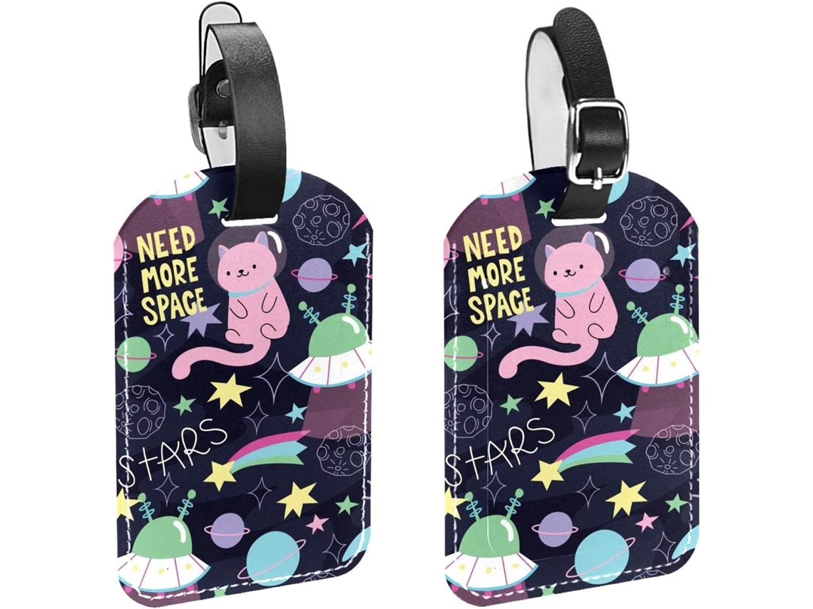 Conjunto De 2 Etiquetas Viagem E Bagagem Masculinas Design Gato Planeta Espacial Estrela Foguete Material Pu Mão