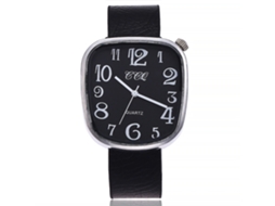 Reloj De Cuarzo Para Parejas Con Correa De Cuero Pu Dial Cuadrado Numerales Grandes Negro