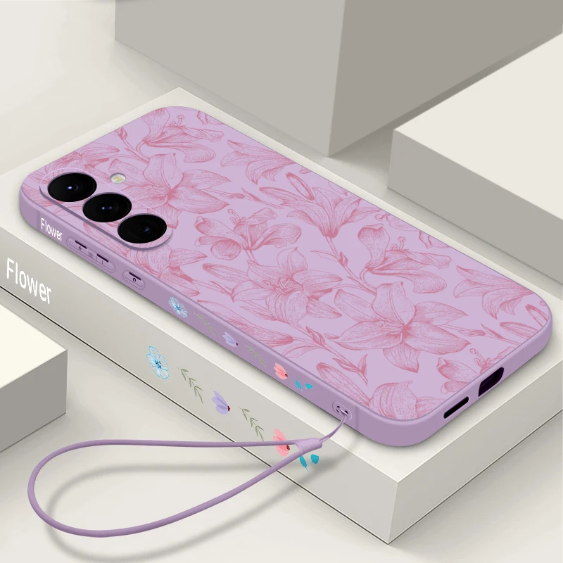 Capa Para Celular Galaxy A55 Com Estampa Floral (cordão Roxo), Tpu Macio