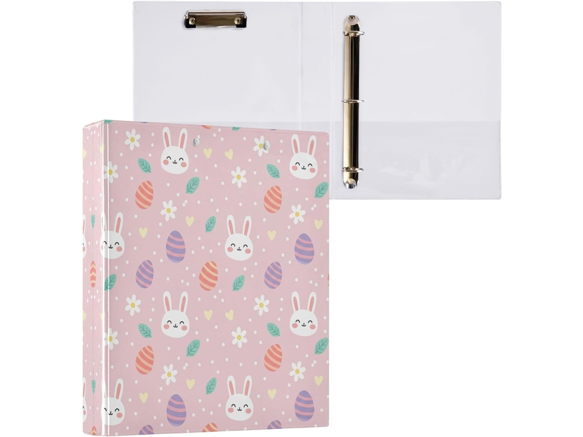 Pasta de 3 Argolas para Papel Tamanho Carta , Coelhinho da Páscoa Redondo e Fofo com Porta pra (27,9 X 21,6 Cm)