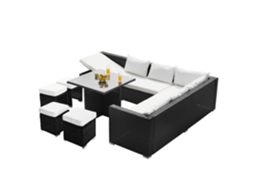 Conjunto de Mobiliário de Jardim de 10 Lugares em Resina Tecida Preta Samoa CONCEPT U
