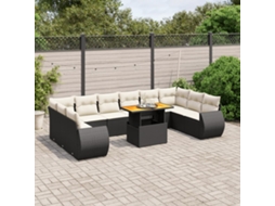 Vidaxl 11 Pcs Conjunto Sofás De Jardim C/ Almofadões Vime Pe Preto