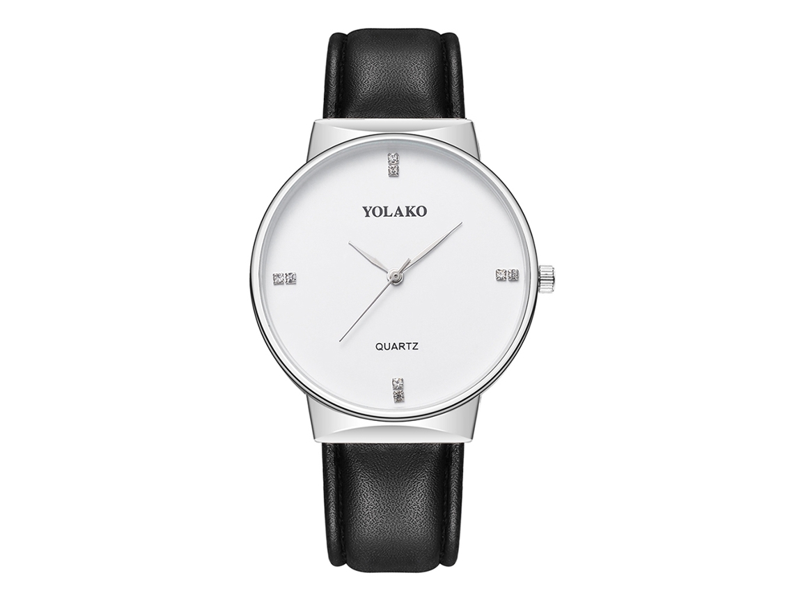 Reloj De Pulsera Unisex Yolako De Cuarzo Con Correa Pu Negro Y Dial Blanco