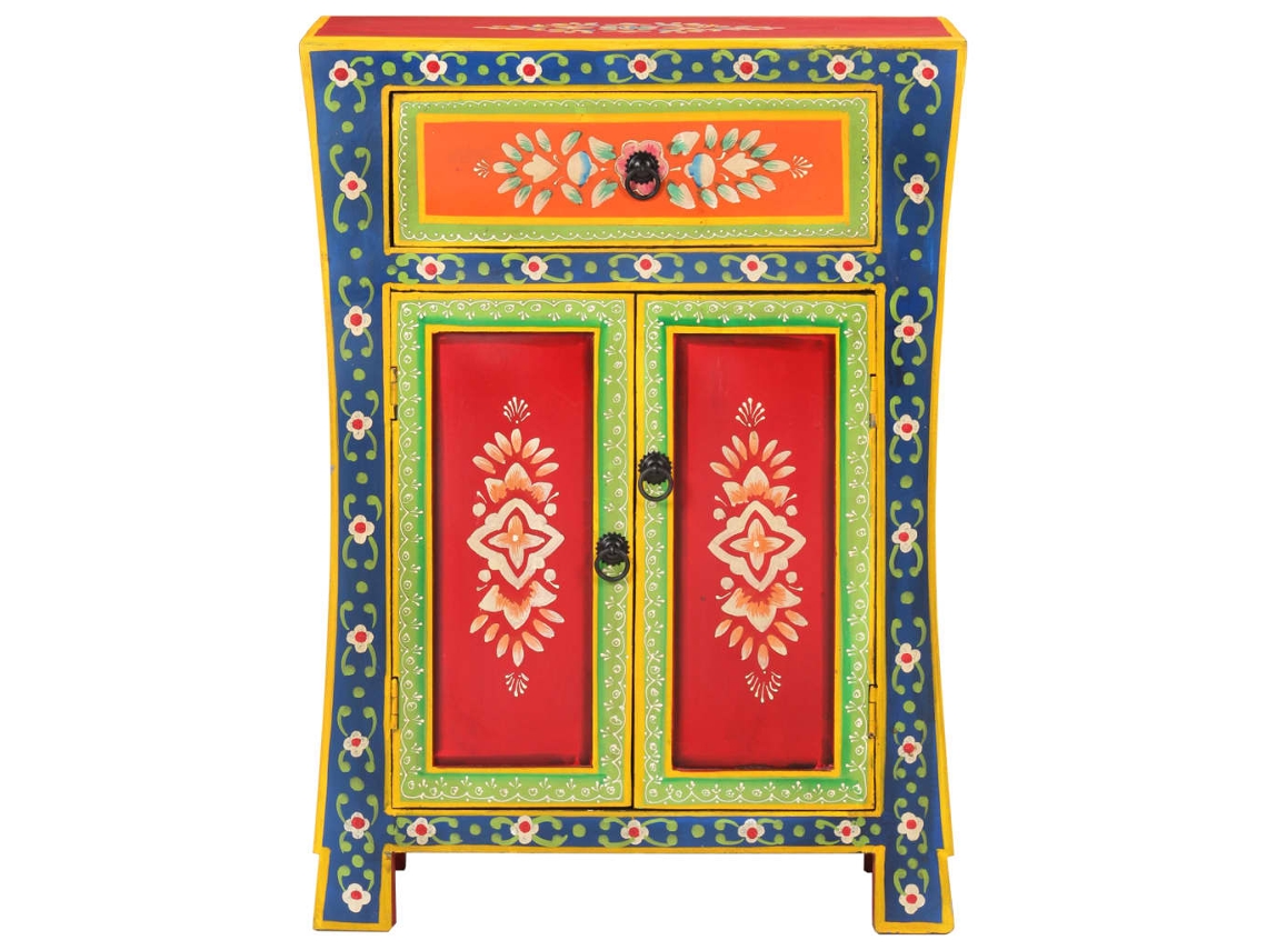 Aparador | Armário Buffet Pintado À Mão 54x30x74 Cm Madeira De Mangueira Maciça