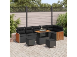 Vidaxl Conjunto De Sofá De Jardim Com Almofada 9 Pcs Preto