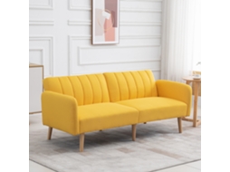 Sofá-cama Dobrável 2 Lugares, 173x75x73cm, Amarelo, Estofado Em Linho Sintético, Com Encosto Ajustável E Braços Removíveis
