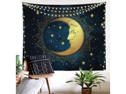 Tapestry Estética Lua e Sol Celeste Azul Bruxa para Quarto 51x59 Polegadas