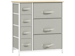 Cômoda Moderna VISTA com 7 gavetas, estofada em tecido, estrutura de aço, 63,5x30x71 cm, cinza