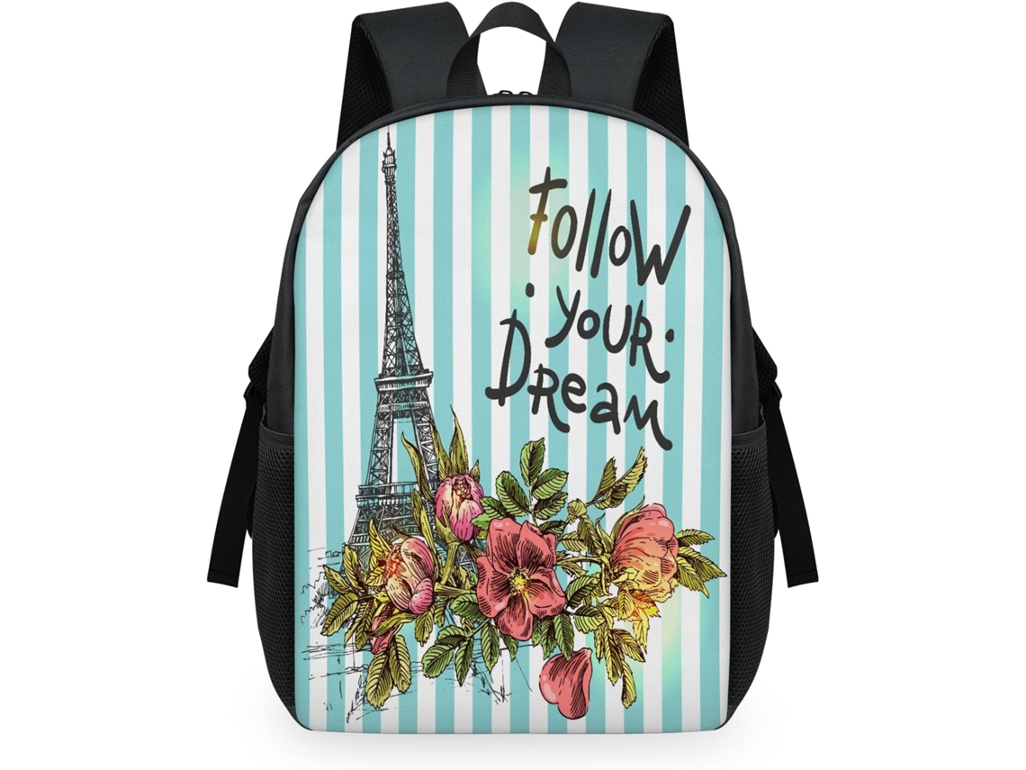 Mochila Tropicallife Floral com Listras e Torre Eiffel para Crianças 32 5 X 15 X 44 9 Cm Tecido de Malha Imper