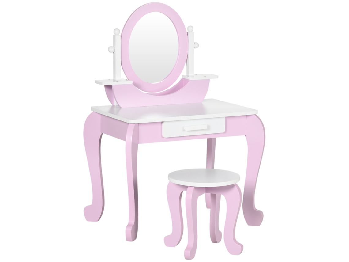 Kit de maquiagem infantil com mesa, espelhos e banquinho, rosa, para meninas de 3 a 6 anos | S/MARCA