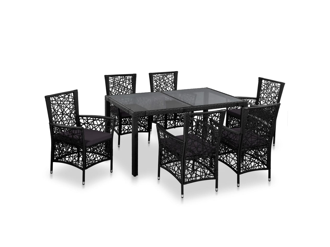 Vidaxl 7 Pcs Conjunto De Jantar Para Exterior Vime Pe Preto