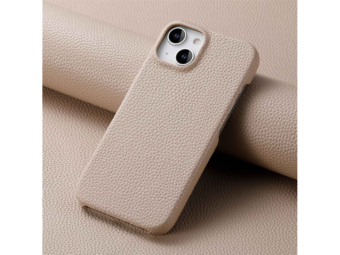 Capa Para Iphone 17 Pro Em Couro Liso, Cor Cáqui/cinza.