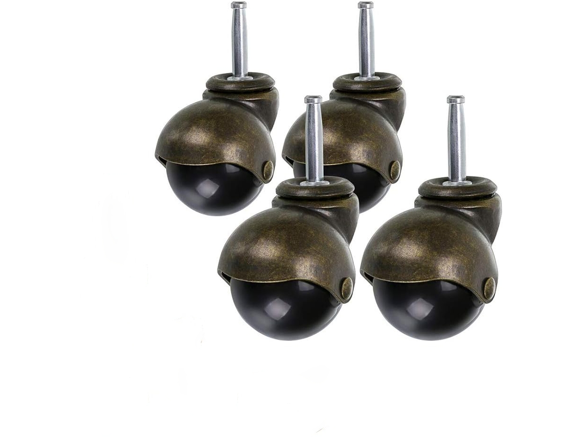 Quatro rodízios esféricos (50 mm) – Acabamento em bronze – Adequados para sofás, cadeiras e móveis de cozinha.