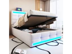 Cama 90x200 Infantil Bege Led Rgb Usb Hidráulico VOLTEDGE