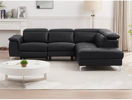 Sofá Elétrico de Canto Direito Relax em Couro Preto Fusino Fusino LINEA SOFA (76 x 263 x 218 cm)
