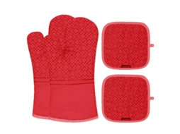 2026 set de Luvas e Suportes para Pratos de Forno, Resistente a Calor de 572°f, Forrado em Algodão, Silicone Antiderrapante, Vermelho