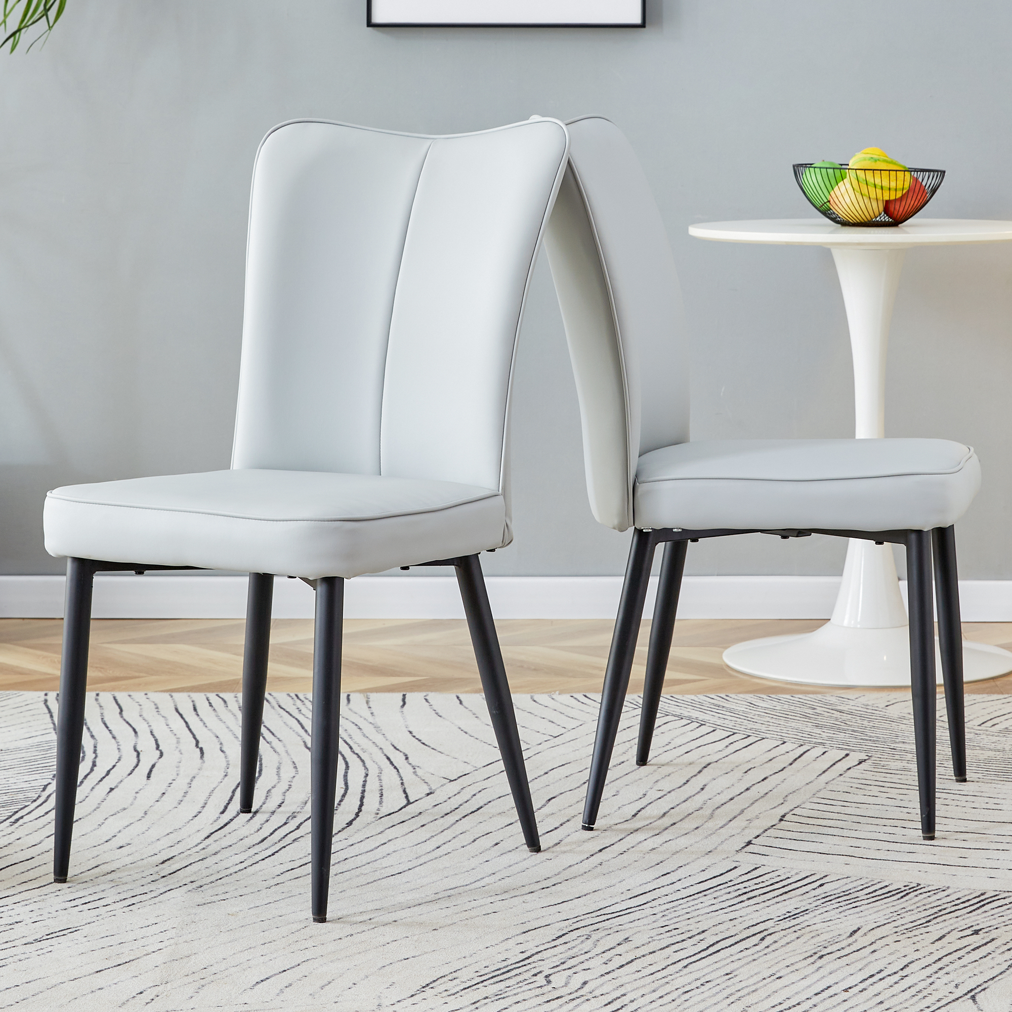 Cadeiras Modernas De Jantar Cinza Claro Pu, 89cm De Altura, Pernas De Metal Preto. Adequadas Para Escritório, Restaurante E Casa.-kd