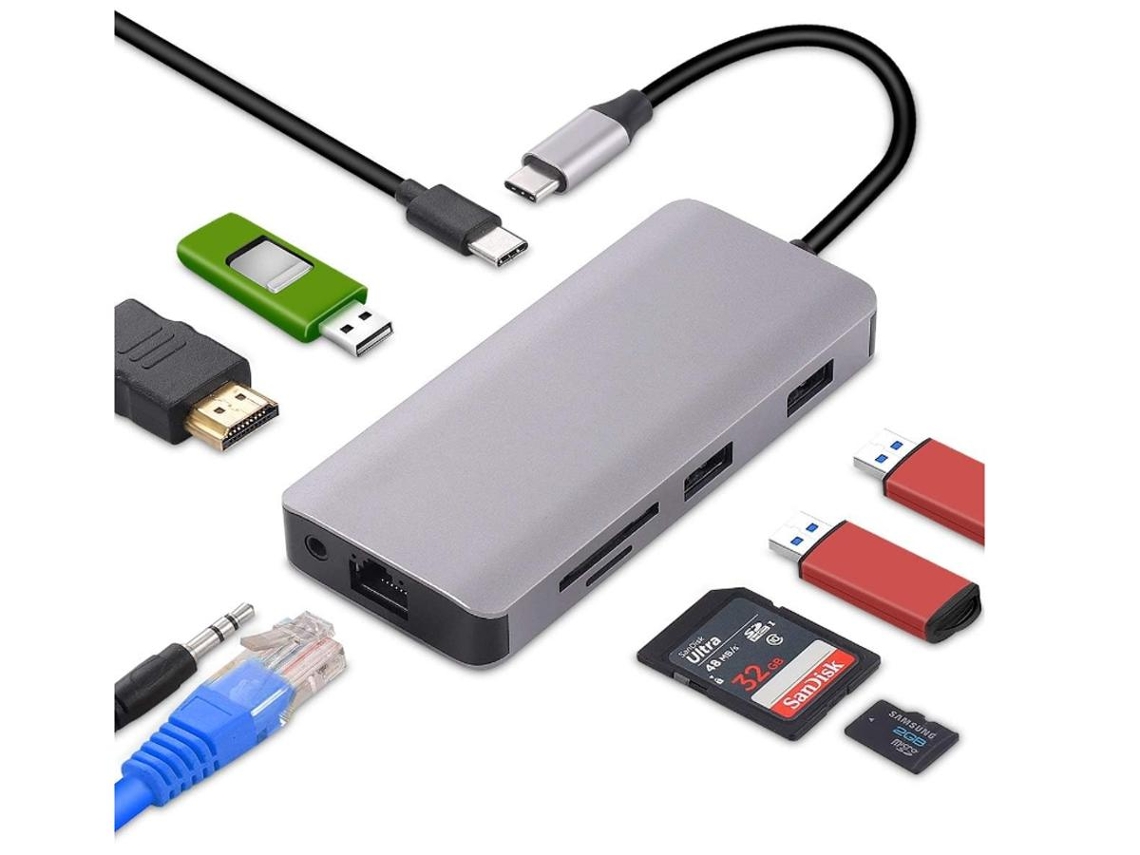 Lurelia Dock Usb-c 9 Em 1 Com 4k, Hdmi, Ethernet Gigabit, Usb 3.0, Usb 2.0, Sd/tf, Pd 100w, Áudio 3,5 Mm Para Macbook Compacto