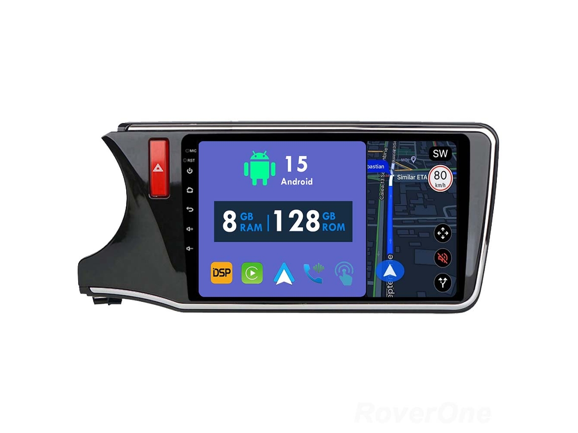 Auto Rádio Carro Bluetooth Autoradio 8GB RAM 128G ROM CarPlay Navegação GPS Ecrã Táctil RoverOne para Honda Civic 2000-2006  