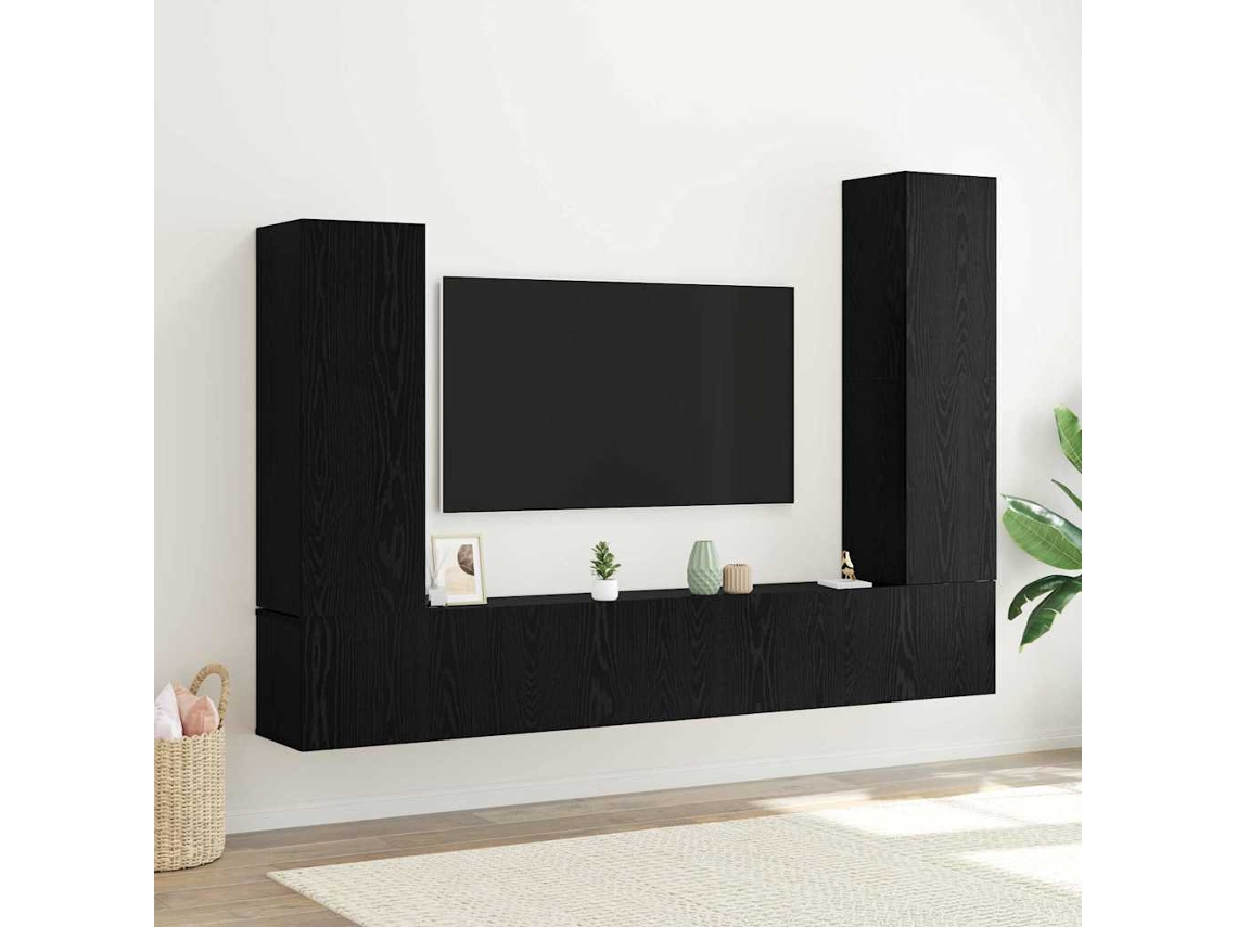 Vidaxl Conjunto De Móvel De Tv 4 Pcs Carvalho Preto Madeira Processada