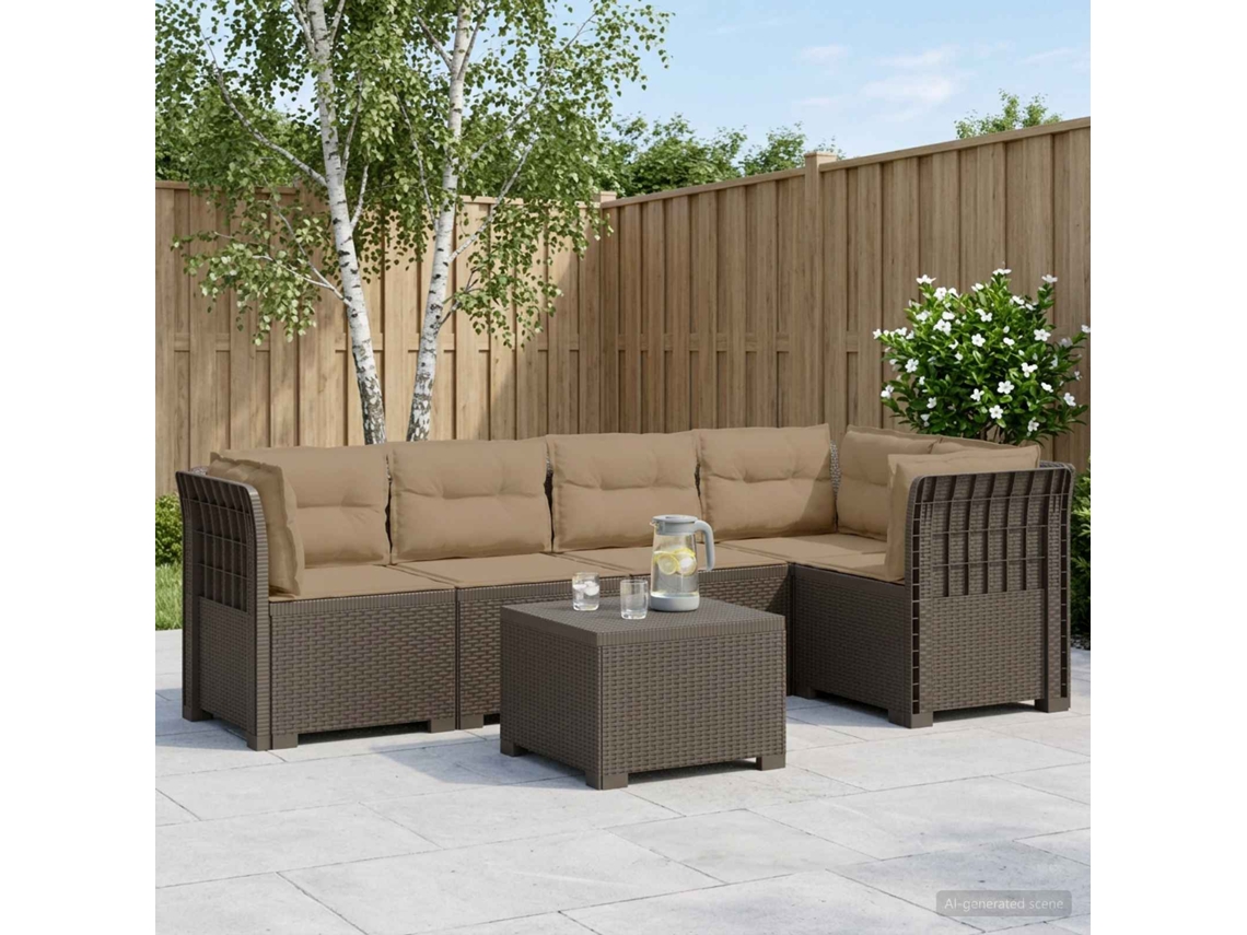 Vidaxl Sofá De Jardim De 5 Pessoas Com Almofadas Visual De Rattan Pp