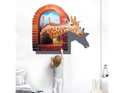 Jirafa Curiosa Asomando A Cabeça Por Uma Janela Aberta - Adesivo De Parede Bonito E Divertido 40x50cm