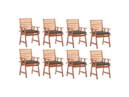 Vidaxl Cadeiras De Jantar P/ Jardim 8 Pcs C/ Almofadões Acácia Maciça