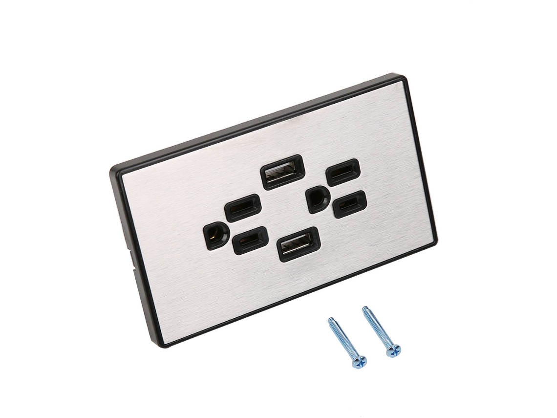 Tomada De Aço Inoxidável Padrão Americano Com Saída Usb 5v 4.200ma Pela Laxiscreed