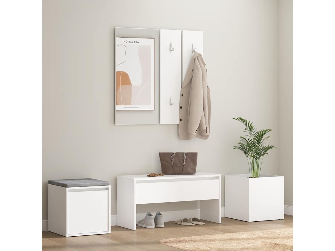 Vidaxl Conjunto De Móveis De Corredor Derivados De Madeira Branco