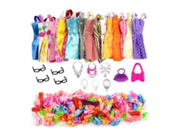 Primerox 32pcs Conjunto Roupa de Boneca Vestidos de Festa Acessórios Sapatos Colares Brinquedo Presente