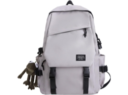 Mochila Laptop Nylon Cinza Claro Com Chaveiro De Sapo