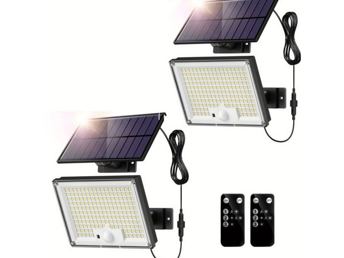 Kit Com 2 Unidades, Luminária Solar Para Exterior, 172 Leds, 3 Modos De Iluminação, Cor Branco Frio, Ip65 À Prova D'água, Sensor De Movimento