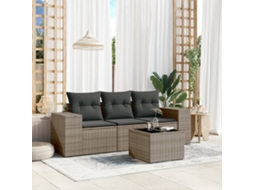 Conjunto de Sofá de Jardim 4 Peças C/ Almofadões Vime Pe Cinzento Dkd Home Decor